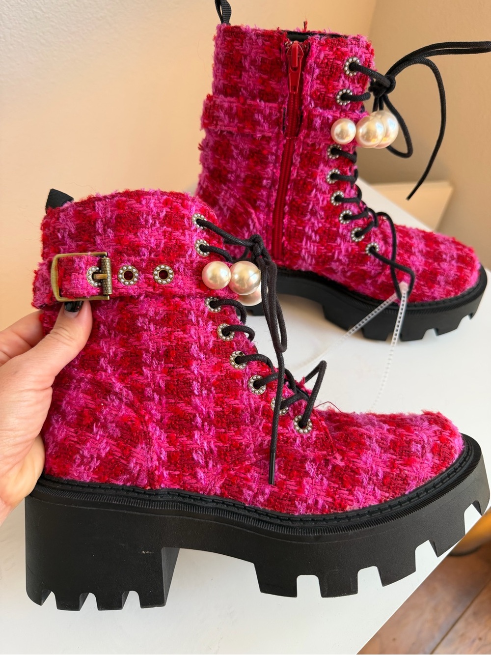 NWT Betsey Johnson Jonnie Embellished Combat Booties Sz 7 - Picture 9 of 14